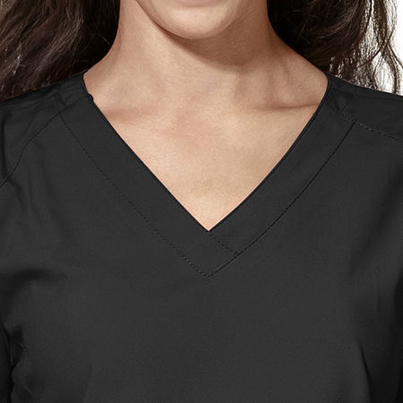 Wink W123 Stylized Womens Plus V Neck Moisture Wicking Wrinkle Resistant Quick Dry Short Sleeve Scrub Top, 4x-large, Black