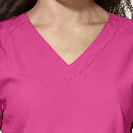 Wink W123 Stylized Womens Plus V Neck Moisture Wicking Wrinkle Resistant Quick Dry Short Sleeve Scrub Top, 3x-large, Pink