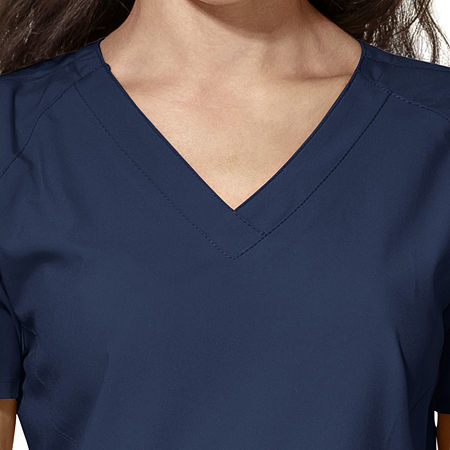 Wink W123 Stylized Womens Plus V Neck Moisture Wicking Wrinkle Resistant Quick Dry Short Sleeve Scrub Top, 1x-large, Blue