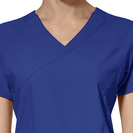 Wink W123 Mock Wrap Womens Moisture Wicking Wrinkle Resistant Quick Dry Short Sleeve Scrub Top, Xx-small, Blue