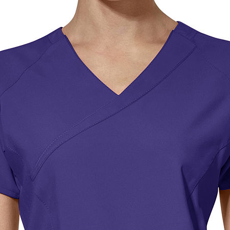 Wink W123 Mock Wrap Womens Moisture Wicking Wrinkle Resistant Quick Dry Short Sleeve Scrub Top, Small, Purple