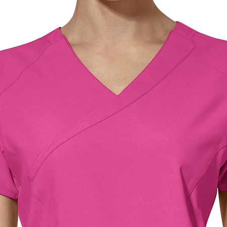 Wink W123 Mock Wrap Womens Moisture Wicking Wrinkle Resistant Quick Dry Short Sleeve Scrub Top, Xx-small, Pink