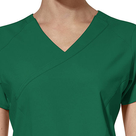 Wink W123 Mock Wrap Womens Moisture Wicking Wrinkle Resistant Quick Dry Short Sleeve Scrub Top, Medium, Green