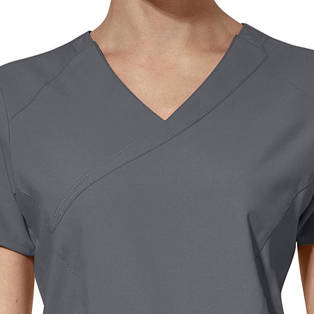 Wink W123 Mock Wrap Womens Moisture Wicking Wrinkle Resistant Quick Dry Short Sleeve Scrub Top, X-small, Gray