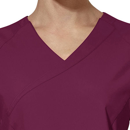 Wink W123 Mock Wrap Womens Moisture Wicking Wrinkle Resistant Quick Dry Short Sleeve Scrub Top, X-small, Red