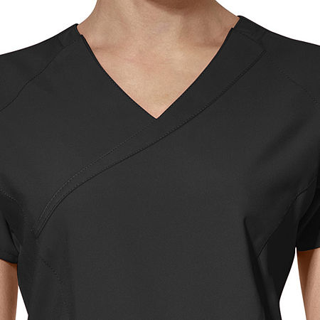 Wink W123 Mock Wrap Womens Moisture Wicking Wrinkle Resistant Quick Dry Short Sleeve Scrub Top, Xx-small, Black