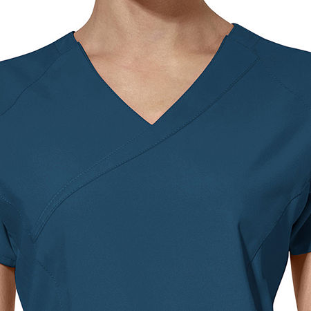 Wink W123 Mock Wrap Womens Moisture Wicking Wrinkle Resistant Quick Dry Short Sleeve Scrub Top, Medium, Blue