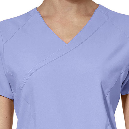 Wink W123 Mock Wrap Womens Moisture Wicking Wrinkle Resistant Quick Dry Short Sleeve Scrub Top, Small, Blue