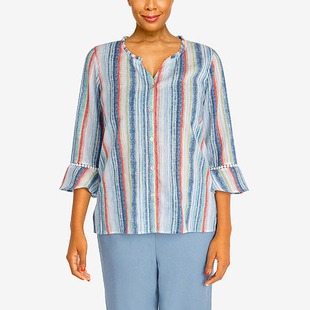  Alfred Dunner Peace Of Mind Womens 3/4 Sleeve Button-Down Shirt