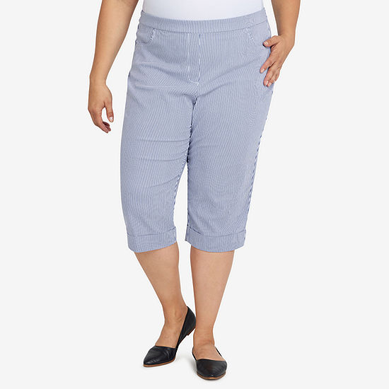 Alfred Dunner Peace Of Mind Mid Rise Plus Capris, Color: Blue White ...