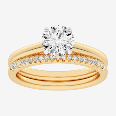 (G / Vs2-Si1) Womens 1 1/4 CT. T.W. Lab Grown White Diamond 14K Gold Round Solitaire Bridal Set