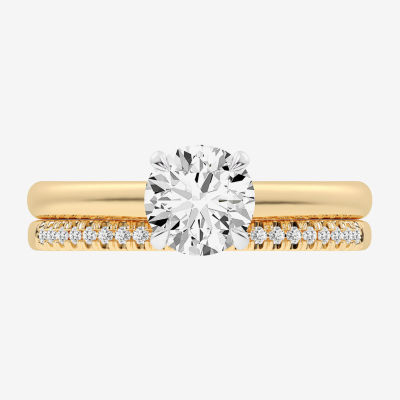 (G / Vs2-Si1) Womens 1 1/4 CT. T.W. Lab Grown White Diamond 14K Gold Round Solitaire Bridal Set