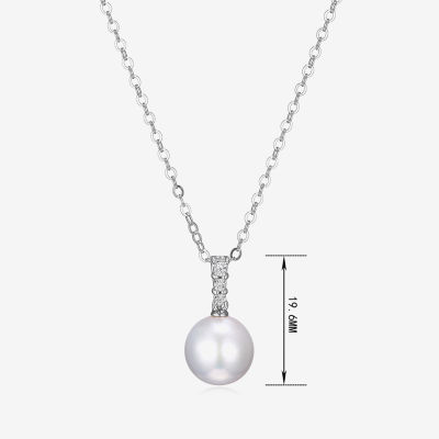 Womens Diamond Accent Cultured Freshwater Pearl Sterling Silver Pendant Necklace