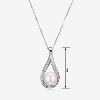 Womens Diamond Accent Cultured Freshwater Pearl Sterling Silver Pendant Necklace