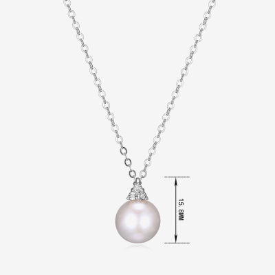 Womens Diamond Accent Cultured Freshwater Pearl Sterling Silver Pendant Necklace