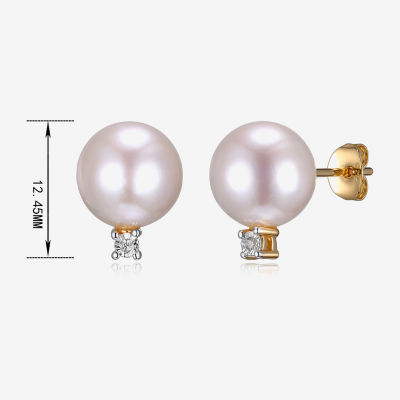 Diamond Accent White Cultured Freshwater Pearl 18K Gold Over Silver 12.7mm Ball Stud Earrings