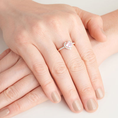 Womens Lab Grown Pink Sapphire & 1/5 CT. T.W. Lab Grown White Diamond 18K Rose Gold Over Silver Heart Halo Cocktail Ring