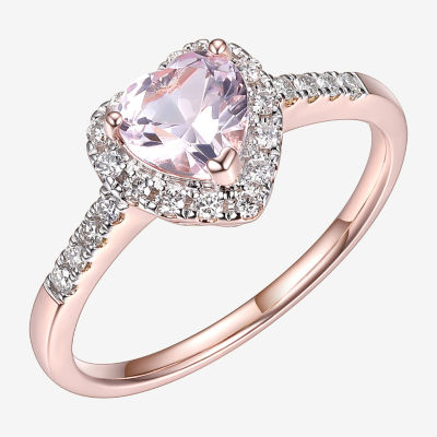 Womens Lab Grown Pink Sapphire & 1/5 CT. T.W. Lab Grown White Diamond 18K Rose Gold Over Silver Heart Halo Cocktail Ring