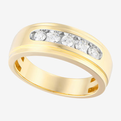 (F / Vs2) Mens 8MM 1/2 CT. T.W. Lab Grown White Diamond 14K Gold 5-Stone Wedding Band