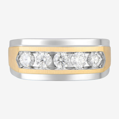 (F / Vs2) 9.5MM 1 CT. T.W. Lab Grown White Diamond 14K Two Tone Gold 5-Stone Wedding Band