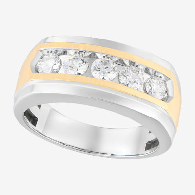 (F / Vs2) 9.5MM 1 CT. T.W. Lab Grown White Diamond 14K Two Tone Gold 5-Stone Wedding Band