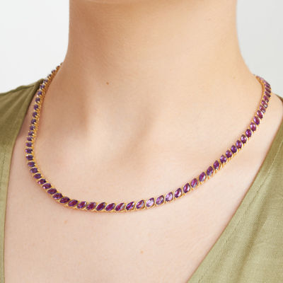 Womens Genuine Purple Amethyst 18K Gold Over Silver Tennis Necklaces