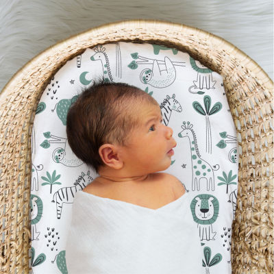 The Peanutshell Green Safari 4-pc. Bassinet Sheet