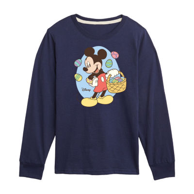 Disney Collection Little & Big Boys Crew Neck Long Sleeve Mickey Mouse Graphic T-Shirt
