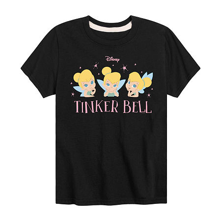 Disney Collection Little & Big Girls Crew Neck Short Sleeve Tinker Bell Graphic T-Shirt, X-large, Black