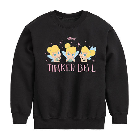 Disney Collection Little & Big Kid Girls Crew Neck Long Sleeve Tinker Bell Sweatshirt, Small, Black