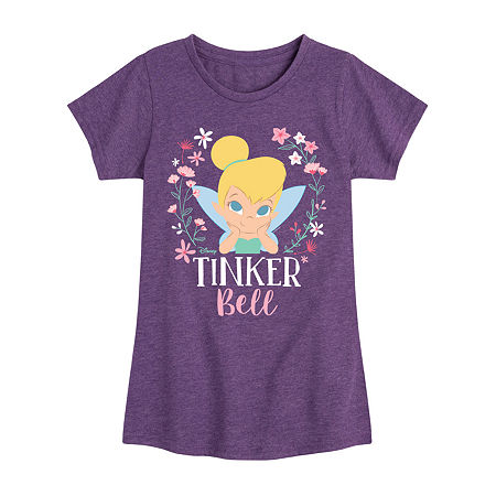 Disney Collection Little & Big Girls Crew Neck Short Sleeve Tinker Bell Graphic T-Shirt, Large, Purple