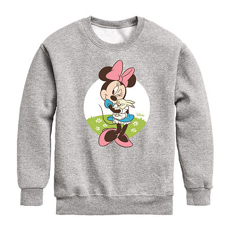 Disney Collection Little & Big Girls Crew Neck Long Sleeve Minnie Mouse Sweatshirt, Medium, Gray