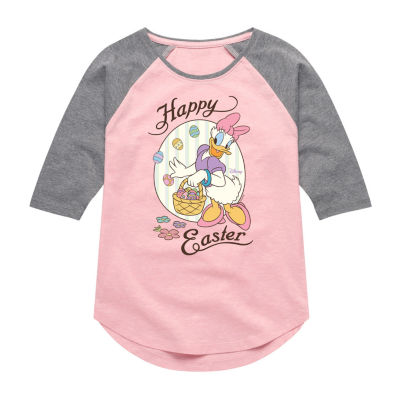 Disney Collection Little & Big Girls Crew Neck 3/4 Sleeve Daisy Duck Graphic T-Shirt