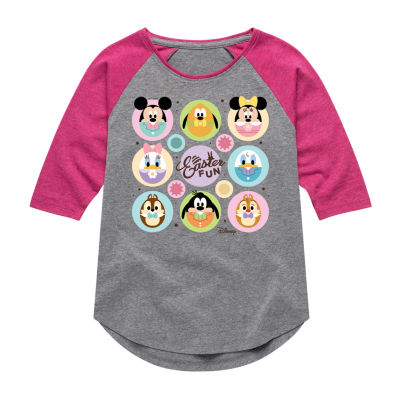 Disney Collection Little & Big Girls Crew Neck 3/4 Sleeve Mickey and Friends Graphic T-Shirt