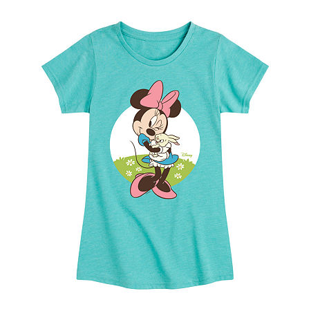 Disney Collection Little & Big Girls Crew Neck Short Sleeve Minnie Mouse Graphic T-Shirt, Small, Green