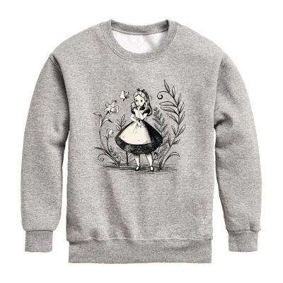 Disney Collection Little & Big Girls Crew Neck Long Sleeve Alice Wonderland Sweatshirt