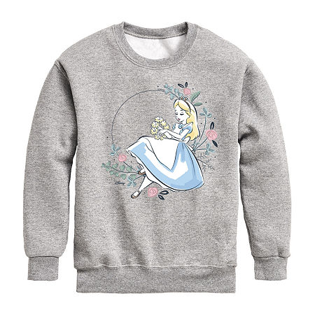 Disney Collection Little & Big Girls Crew Neck Long Sleeve Alice in Wonderland Sweatshirt, Large, Gray