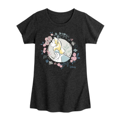 Disney Collection Little & Big Girls Crew Neck Short Sleeve Alice Wonderland Graphic T-Shirt