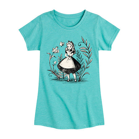 Disney Collection Little & Big Girls Crew Neck Short Sleeve Alice in Wonderland Graphic T-Shirt, X-large, Blue