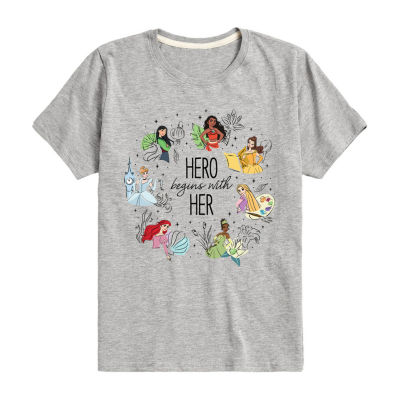 Disney Collection Little & Big Girls Crew Neck Short Sleeve Princess Graphic T-Shirt