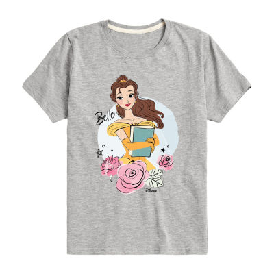 Disney Collection Little & Big Girls Crew Neck Short Sleeve Belle Graphic T-Shirt