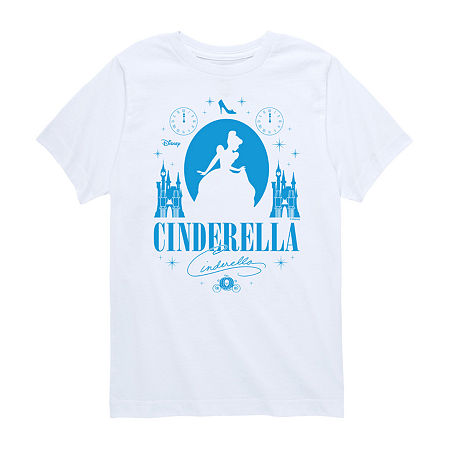 Disney Collection Little & Big Girls Crew Neck Short Sleeve Cinderella Graphic T-Shirt, Large, White