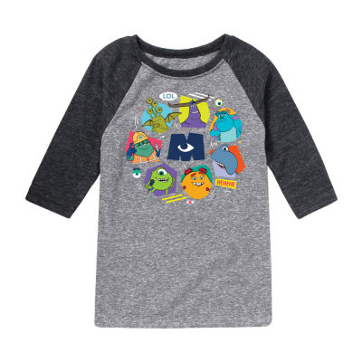 Disney Collection Little & Big Boys Monsters At Work Crew Neck 3/4 Sleeve Graphic T-Shirt