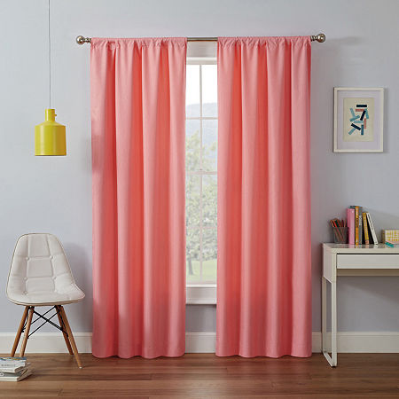 Eclipse Kendall Kids Thermaback Energy Saving Blackout Rod Pocket Single Curtain Panel, One Size, Orange