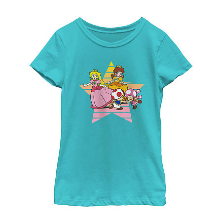 Little & Big Girls Round Neck Short Sleeve Nintendo Graphic T-Shirt, X-large, Blue