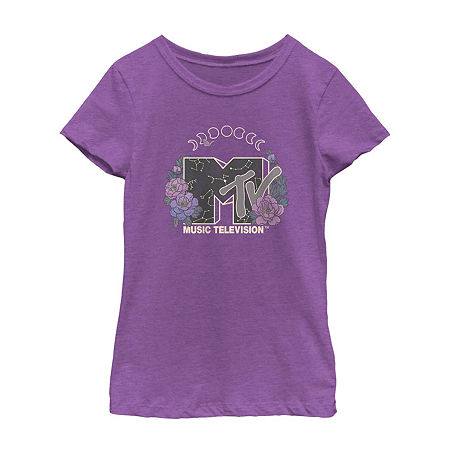 Big Girls Round Neck Short Sleeve MTV Graphic T-Shirt, X-large, Purple