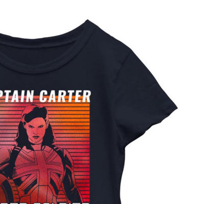 Little & Big Girls Captain Carter Crew Neck Short Sleeve Marvel Graphic T-Shirt