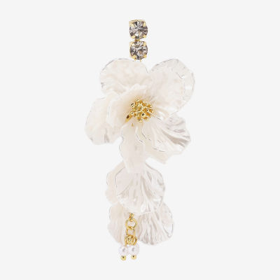 Bijoux Bar Gold Tone Glass Simulated Pearl Flower Drop Earrings