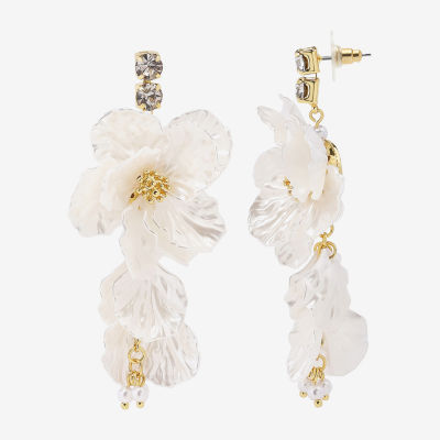 Bijoux Bar Gold Tone Glass Simulated Pearl Flower Drop Earrings