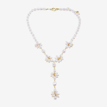 Bijoux Bar Gold Tone Womens 16 Inch Y Necklace, One Size, White